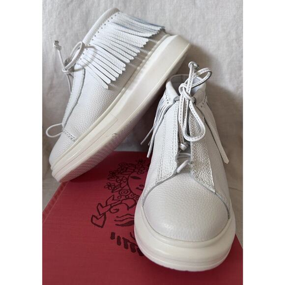 Hollie Watman FRINGED MOCASSIN WHITE Sneakers leather size 8 Mid High Top Shoee - Picture 15 of 15